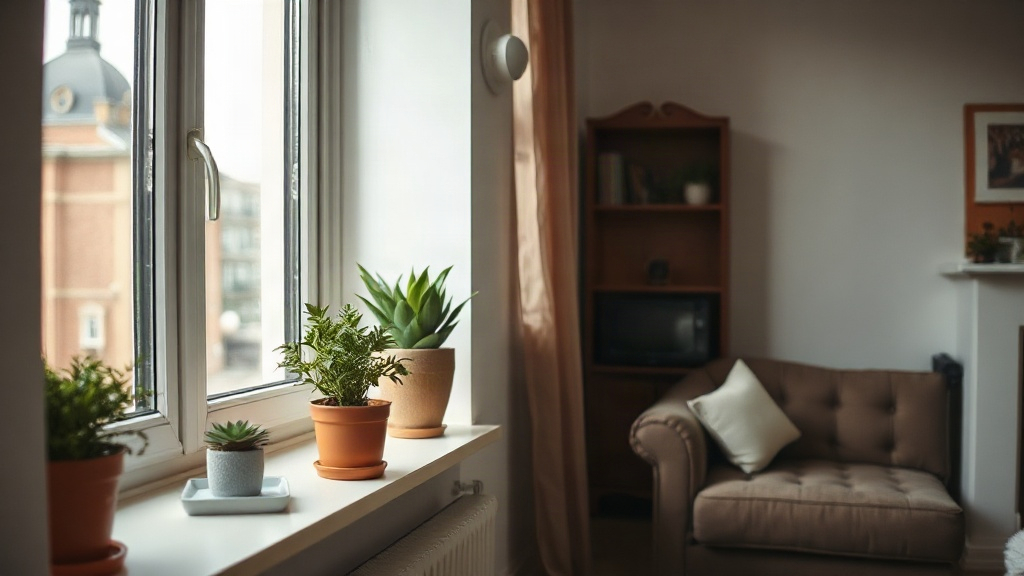 Wykończona wnęka pod oknem w salonie bloku - nowy parapet z konglomeratu i pomalowana ściana po ociepleniu